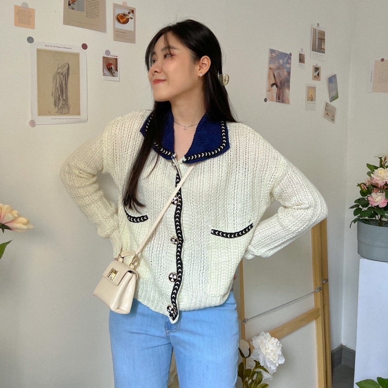 KANON - Uryu Two-Toned Cardigan - Cardigan rajut unik korean look