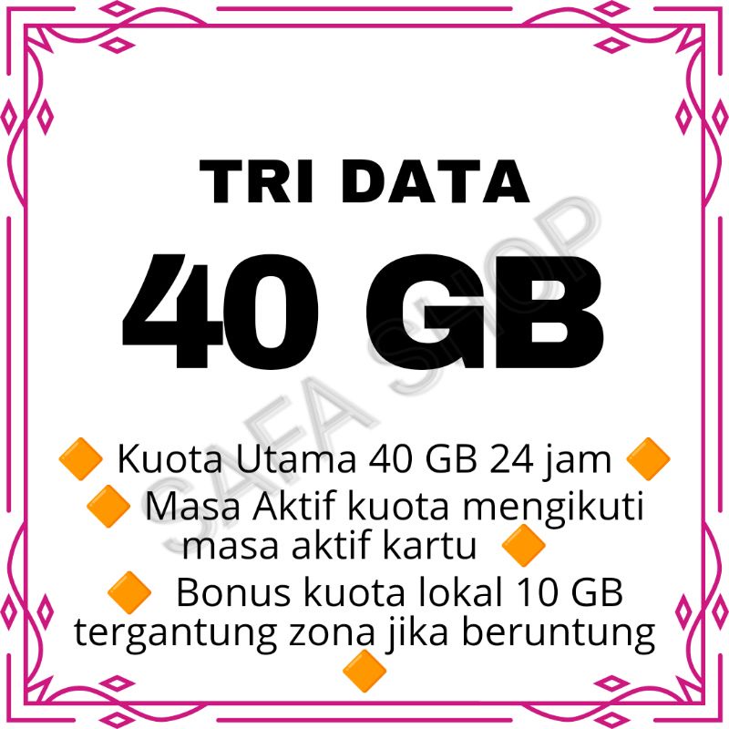 Kuota Promo Tri Murah AON 8GB 16GB 40GB 50GB