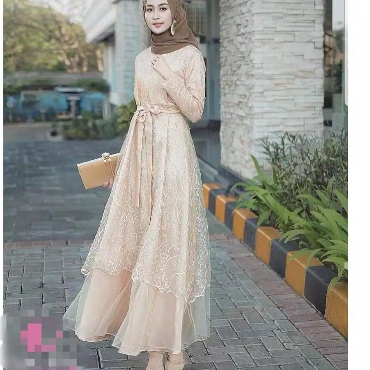 BJR.18Oc22ĸ • Ready 6 Warna/ BUSUI Dress Jumbo Tille Exclusive Gamis Brukat Tile Kayla Maxi Dress Au