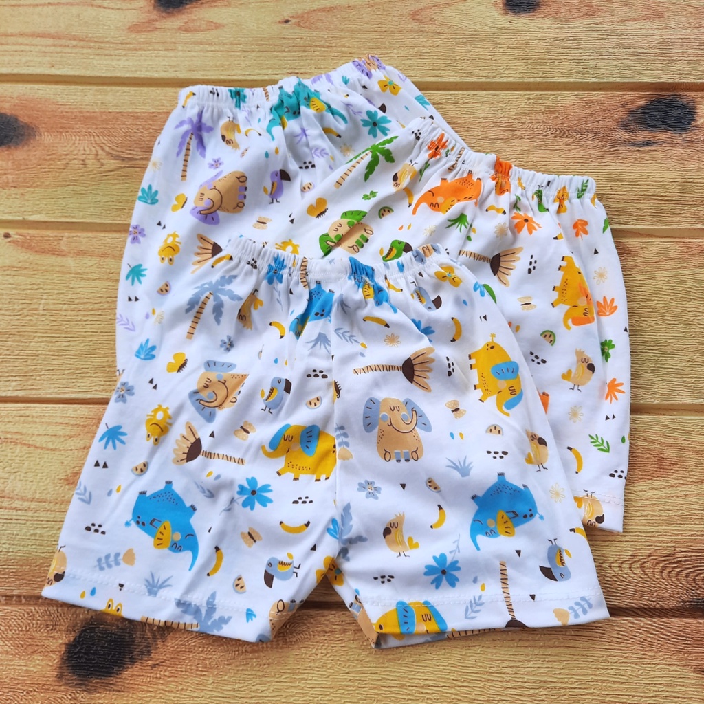 PREMIUM.Celana Pendek Bayi 0 3 Bulan 3Pcs Katun Motif Lembut SNI