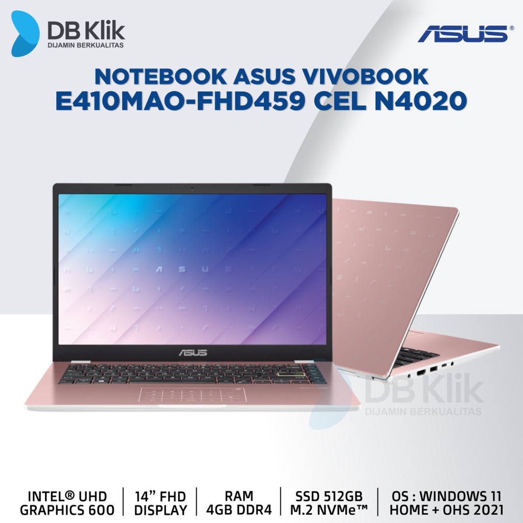 NOTEBOOK ASUS VIVOBOOK E410MAO-FHD459 N4020 4/512 WIN11+OHS 14 Pink