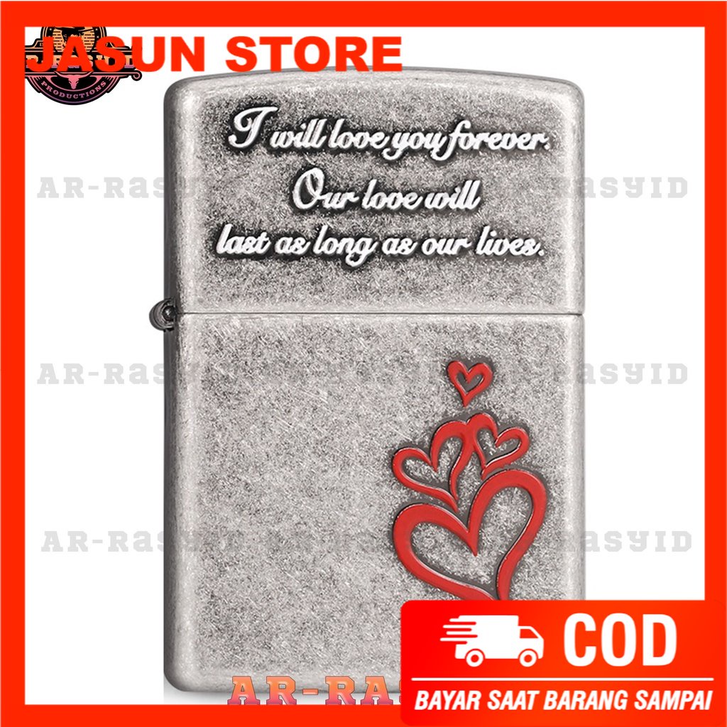 Bisa COD! Korek Api Minyak Zippo Silver Motif Red Heart Eternal Love