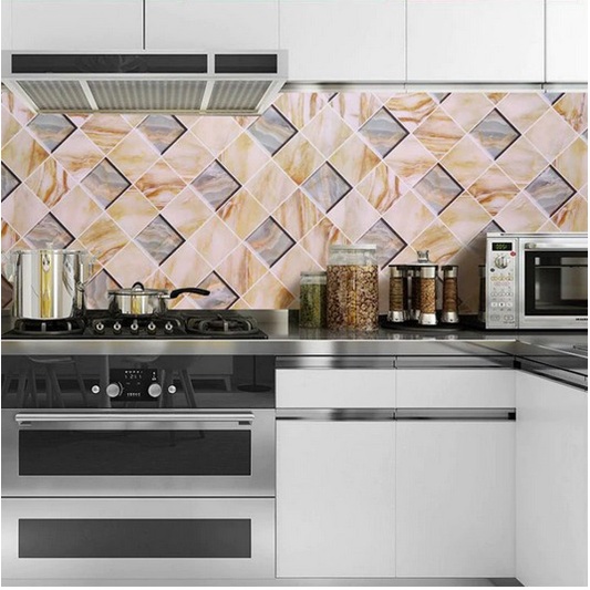 Termurah - ( BISA COD ) Wallpaper Dapur Stiker Dinding Dapur Meja Lemari Kayu Anti Air Minyak dan Panas Marmer Marble Aluminium Foil Bahan Tebal