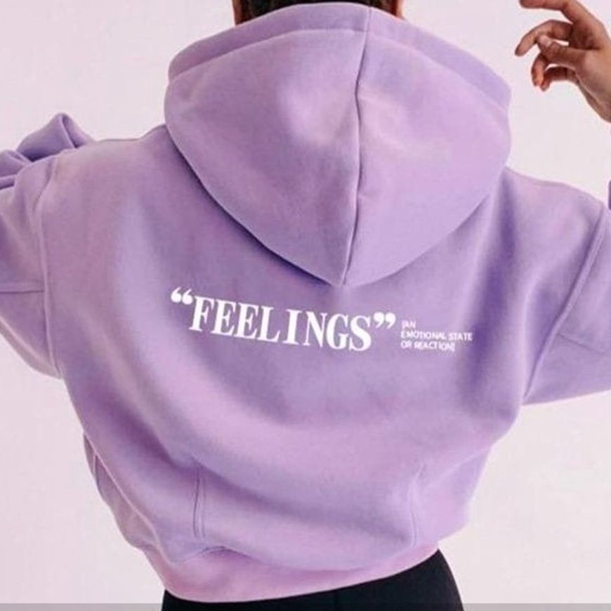 Hoodie Crop Feelings - Pakaian Wanita - Allsize - Bahan Fleece