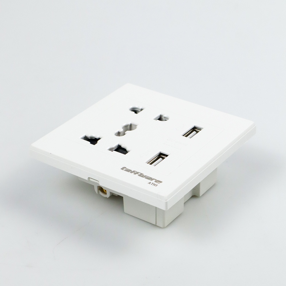 Stop Kontak Universal OMHA49WH UK EU US &amp; 2 USB Port - White