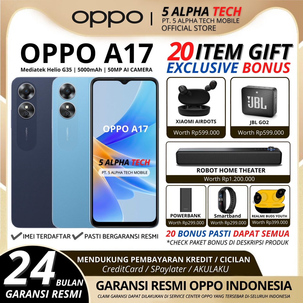 OPPO A17 4/64GB ( + 4GB EXTENSION RAM ) GARANSI RESMI OPPO