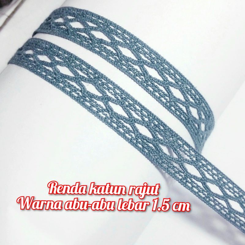 PER METER RENDA KATUN RAJUT LEBAR 1,5CM WARNA ABU-ABU