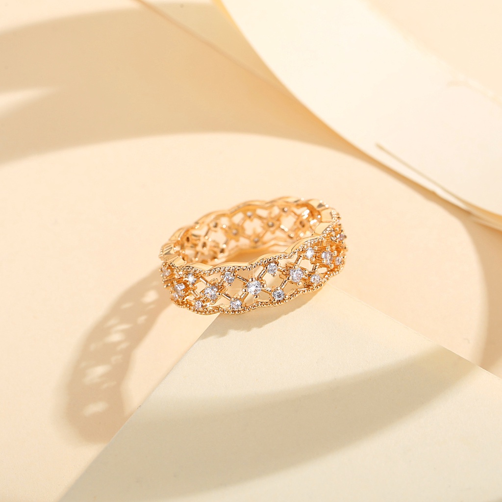 Y775 [COD✔]Cincin Kawin Wanita Bahan Titanium Steel Warna Gold Hias Kristal Berlian