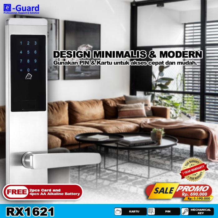 Kunci Pintu Digital Modern Slim e-Guard Pin&Kartu RX1621 Digital Lock