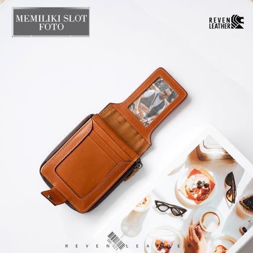 Dompet Pendek Pria Kulit Asli Model Kancing Resleting Dompet Cowok Lipat Keren Kulit Sapi Asli Premium Gerald Wallet Original Reven Bonus Box