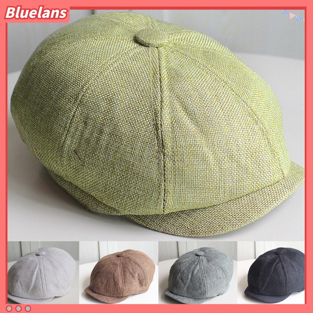 Bluelans Topi Baret Elastis Breathable Warna Solid Gaya Vintage Kasual Untuk Pria