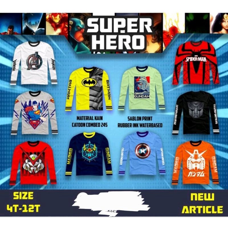 KAOS LENGAN PANJANG SUPER HERO NEW ARTICLE SIZE 6-14Y by POLKKA KaZOKU