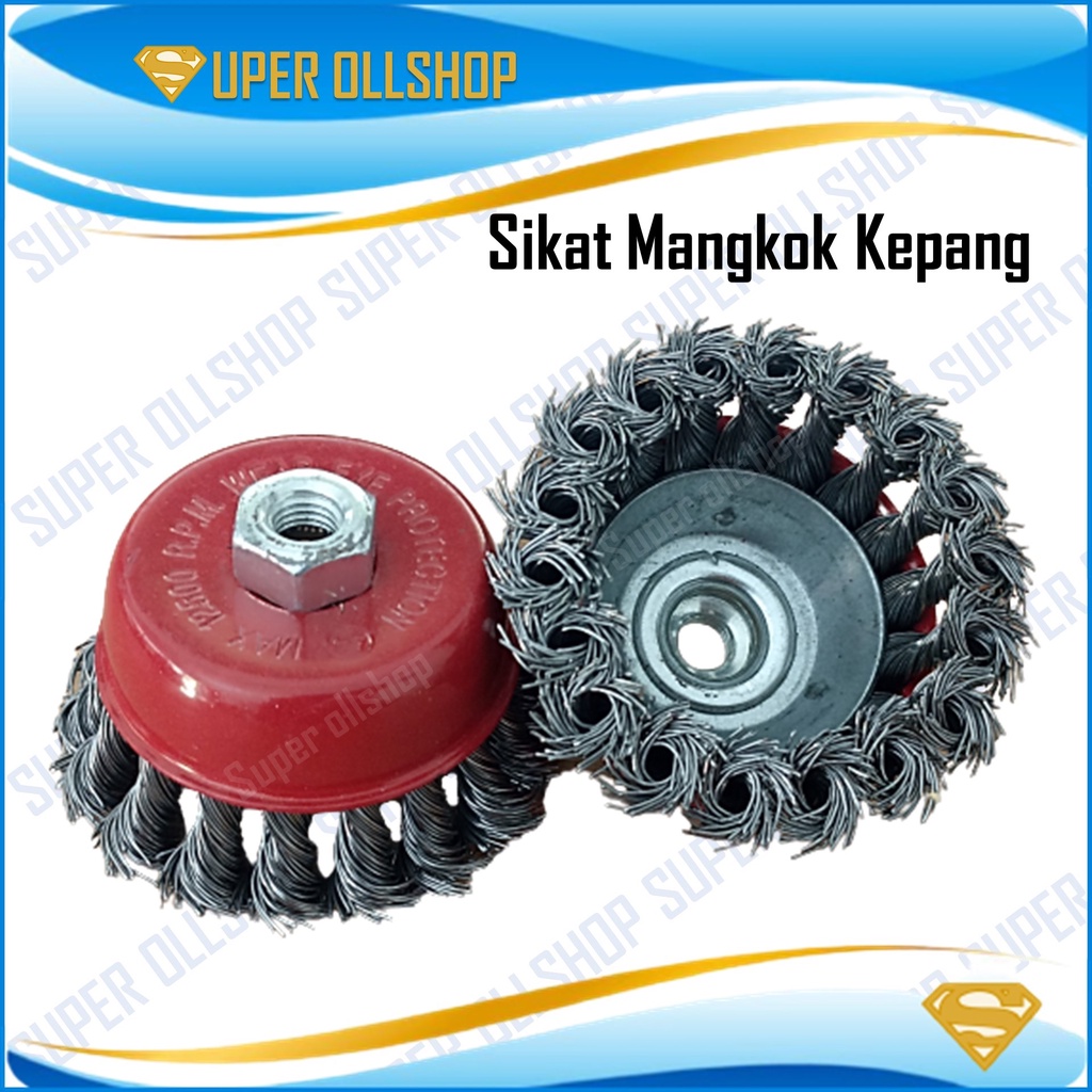 Sikat Mangkok Baja / Sikat Kawat Gerinda Mangkok Murah / Polishing Wheel Kuncir Kepang 3” Inch Termurah