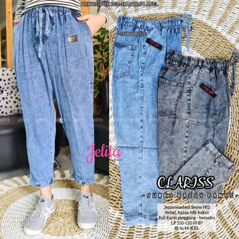 Clariss Baggy Pants Jumbo Variasi Bawah Kancing Saku Depan Belakang Bahan Jeans Premium | OUTFIT REMAJA OOTD KEKINIAN