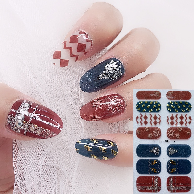 (Ready Stock) Stiker Kuku Motif Rusa / Snowflake / Pohon Natal / Berlian / Mutiara Untuk Dekorasi Nail Art / Manicure DIY
