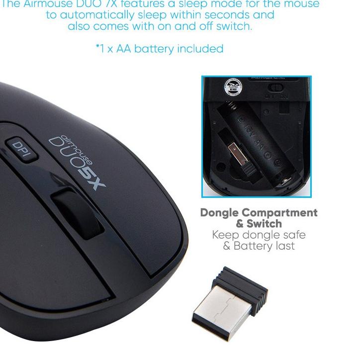 Terbaik Mouse Wireless & Bluetooth 5.0 Alcatroz AirMouse Duo 5X Silent Click | 1600 CPI [ Garansi Re