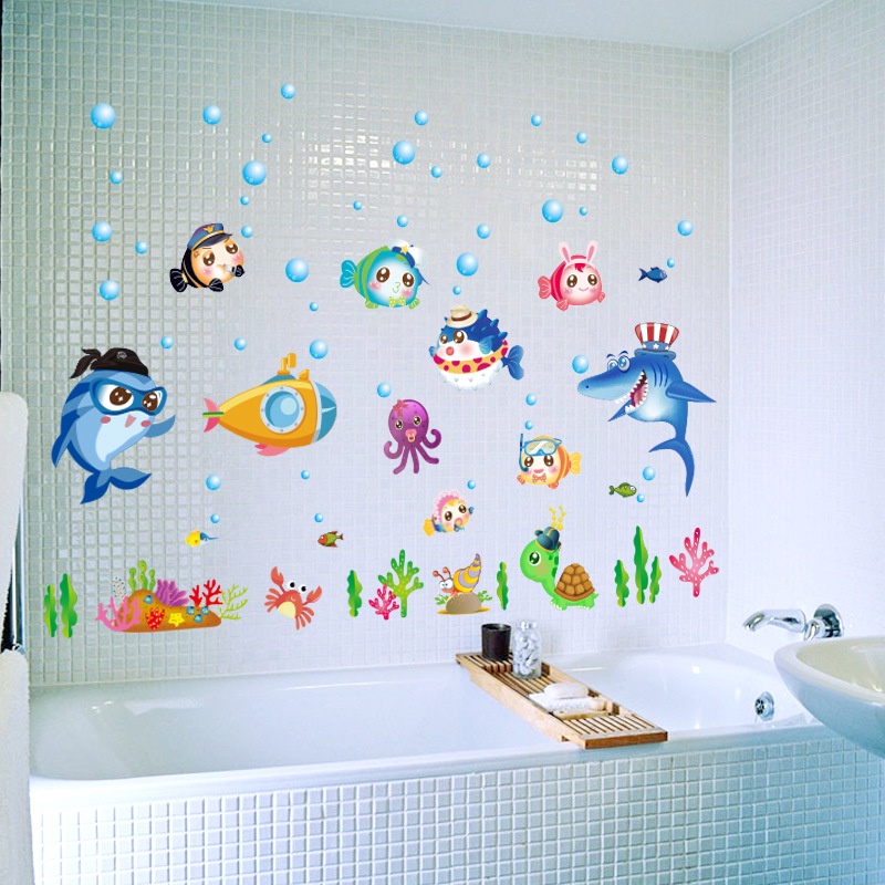 Meira Stiker Dinding Ikan Wall Sticker Dekorasi Hiasan Dinding Kamar Mandi Anak Motif Hewan Laut Lit