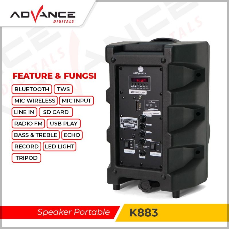 Speaker Advance K883 Meeting Bluetooth Portable Plus Mic Wireless Karaoke pengajian senam Gitar