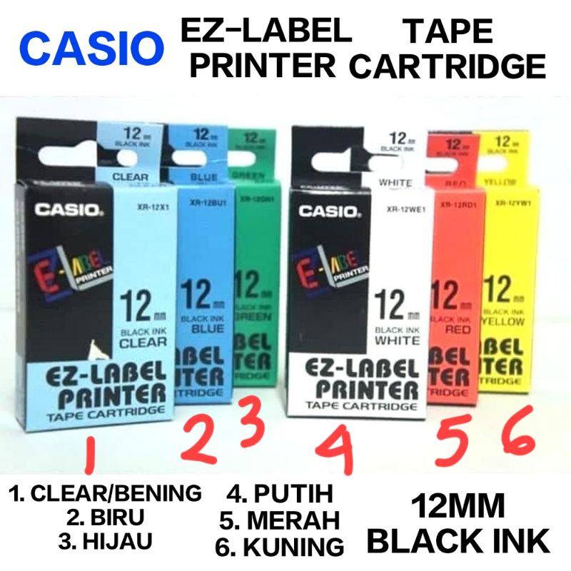 

CASIO EZ LABEL PRINTER TAPE CARTRIDGE 12MM PITA BLACK INK