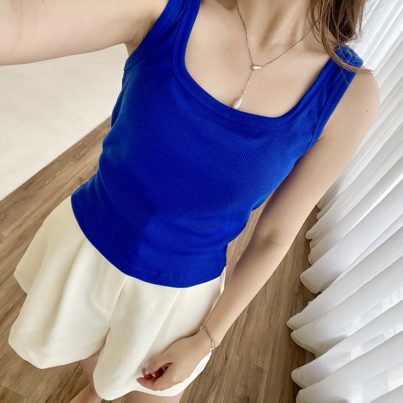 NOIR TOP | Ribbed Knit Square Tank Tanktop Summer Kotak Crop Top Stretch Rib Soma