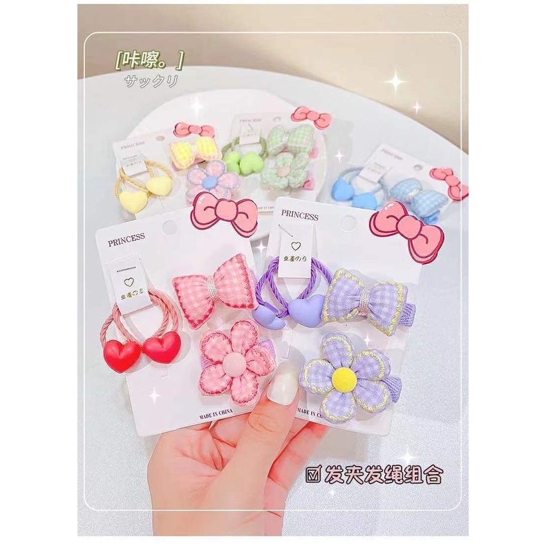 1 Set 4 pcs ikat dan jepit rambut gaya anak korea