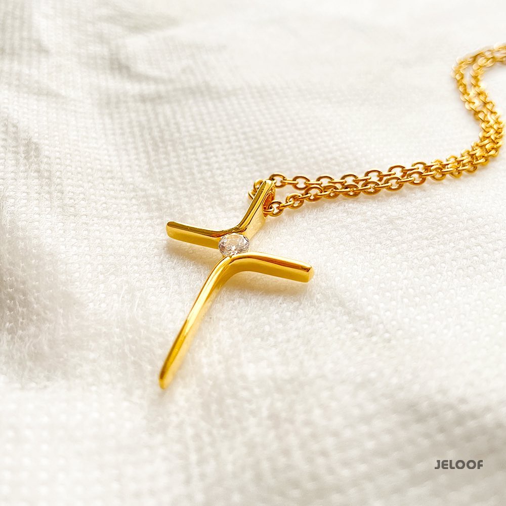 Jeloof Kalung Salib Gabriel (FREE POUCH) | Stainless Steel Anti Karat - Cross Necklace Gabriel Silver / Gold