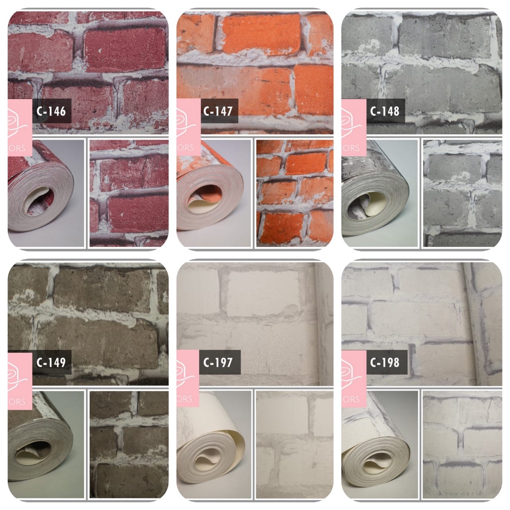 WALLPAPER DINDING VINYL BATU BATA PUTIH BATU