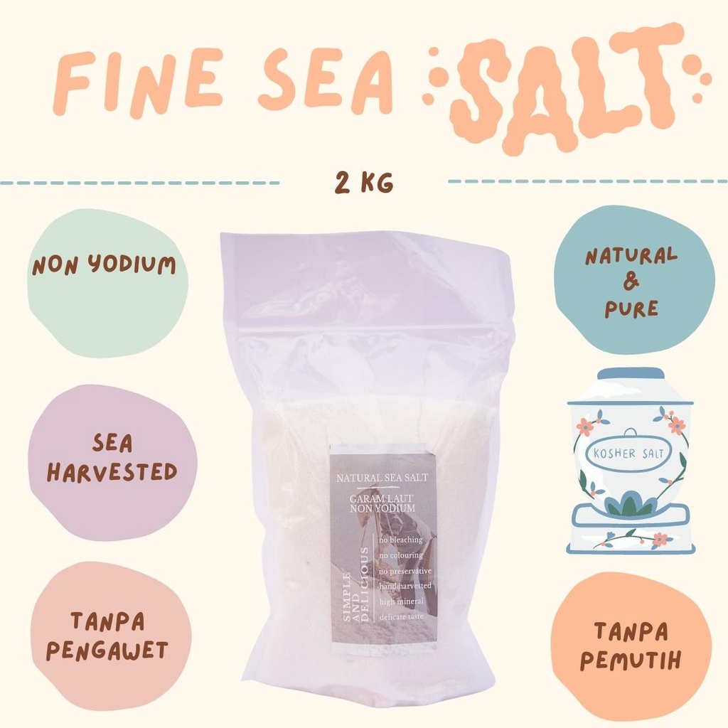 

FINE SEA SALT 2000 GRAM | Natural Sea Salt | Kosher Salt | Garam Halus