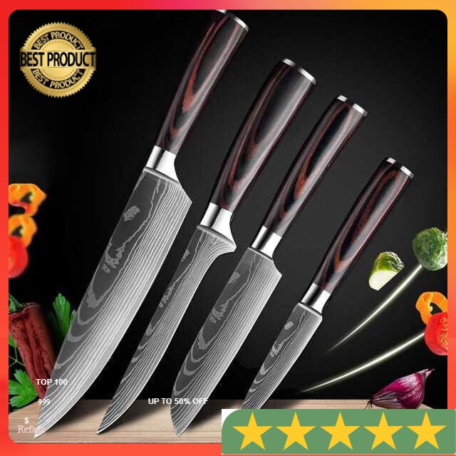 Set Pisau Dapur Damascus Pattern Stainless Steel 4 PCS Xituo - DL4-A