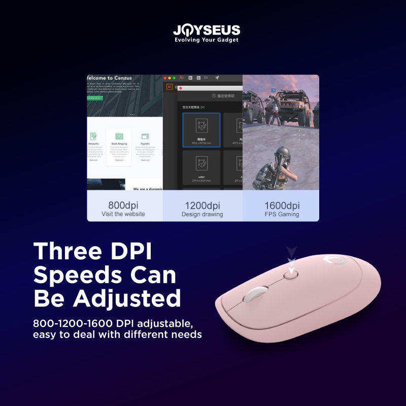 JOYSEUS GWX3 Wireless Mouse 1600 Dpi USB Mute Business Portable Mouse Gaming Mouse