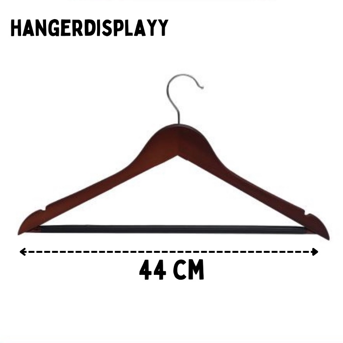 HANGER KAYU BAJU DEWASA + PALANG KAYU + WARNA COKLAT ( 12 PCS )