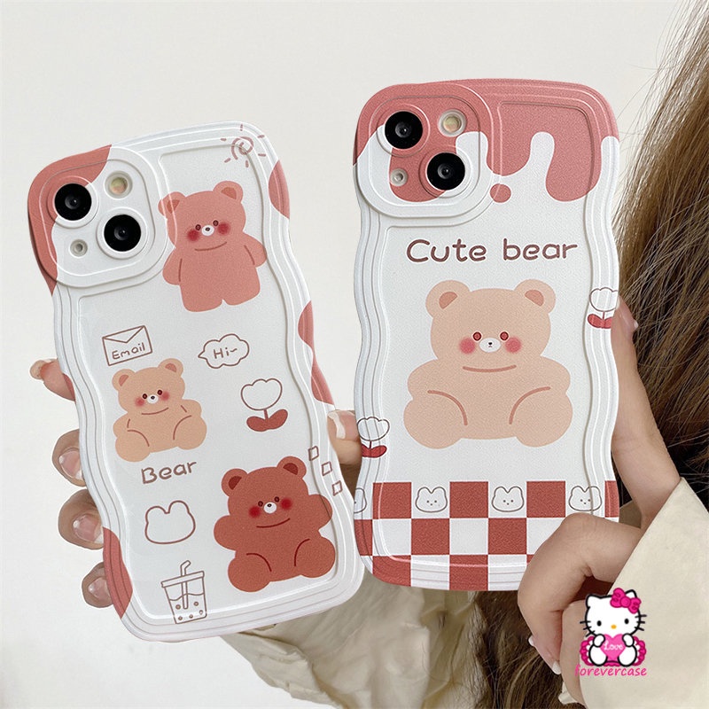 Casing Tepi Bergelombang Realme C53 C35 C25s C11 2021 C25Y C21Y C15 C12 C3 5i 6i 5s 5 C11 C25 C20 C20A C1 Ins Fashion Beruang Kartun Lucu Anti Jatuh Punggung Lembut TPU Case Cover