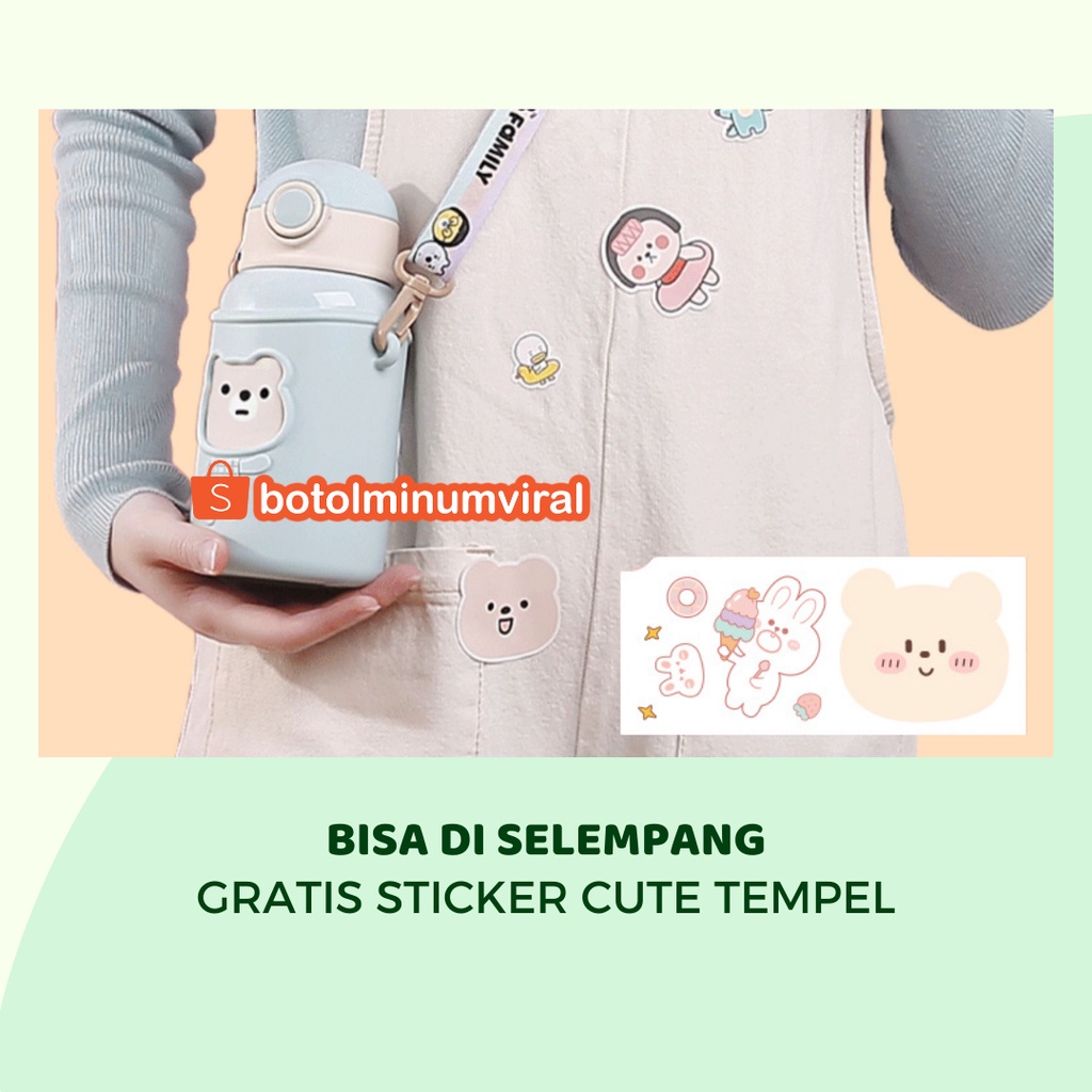 Botol Minum Viral Anak Korea BPA FREE Anti Tumpah Sedotan Pouch Silicone Tali Sticker Tebal Premium Import