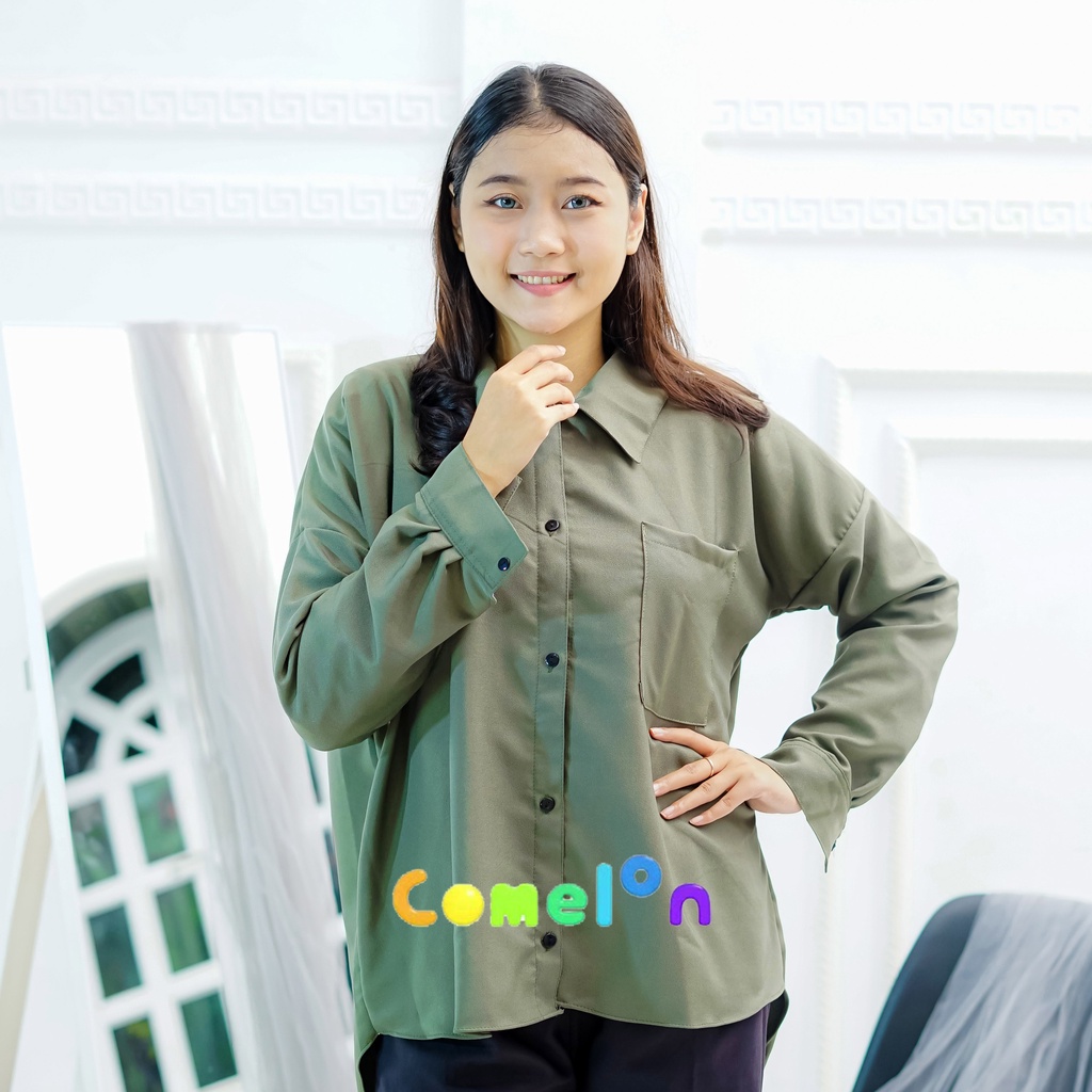 Kemeja Wanita Linen &amp; Shakila Oversize Olivia Shirt Linen Pocket / kemeja wanita lengan panjang oversize jumbo terbaru / Atasan Wanita Lengan Panjang / kemeja wanita polos lengan panjang