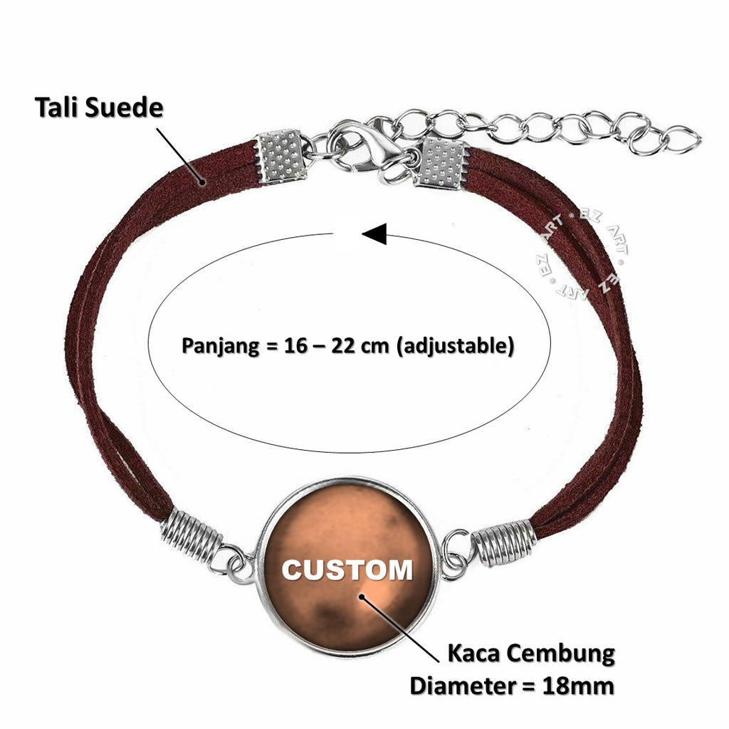 GELANG CUSTOM TALI SUEDE KACA BULAT CEMBUNG FREE REQUEST INISIAL NAMA GAMBAR INISIAL FOTO UNTUK WANITA PRIA