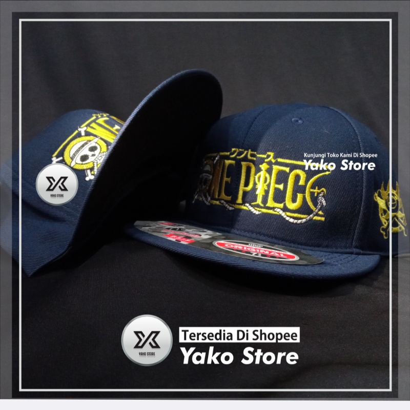 Topi Snapback One Piece Navy bordir Gold/ 163/ Topi Surfing/ Topi Snapback / Topi  Anime/ Topi Hip H