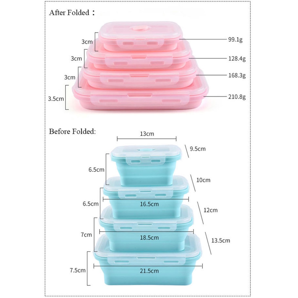 Tempat Makan Silikon / Kotak Makan Silicone /  Food Container Silicon Expandable / Wadah Makanan Lipat S M L XL