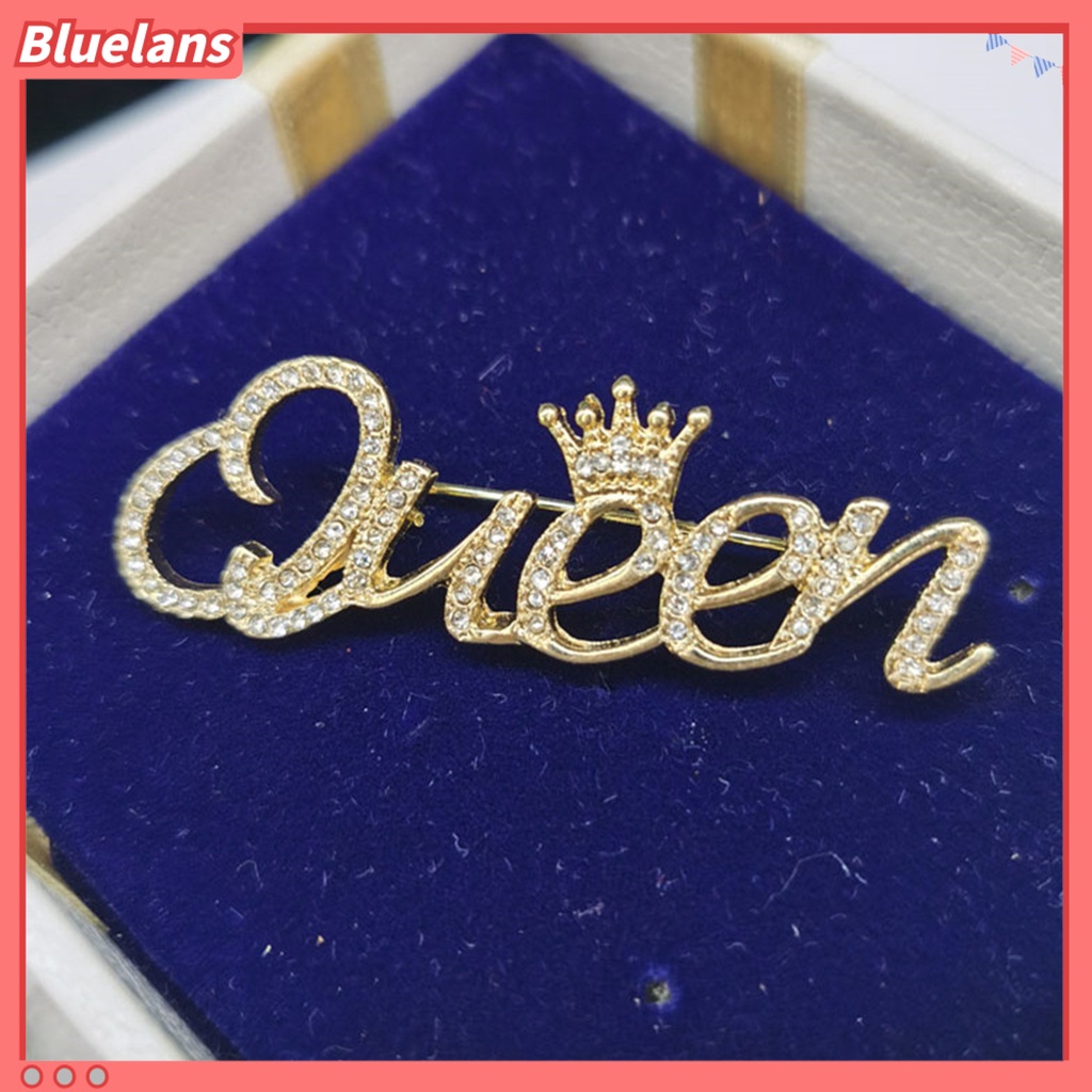 Bluelans Fashion Women Rhinestone Queen Letter Crown Shape Decor Brooch Pin Jewelry Gift