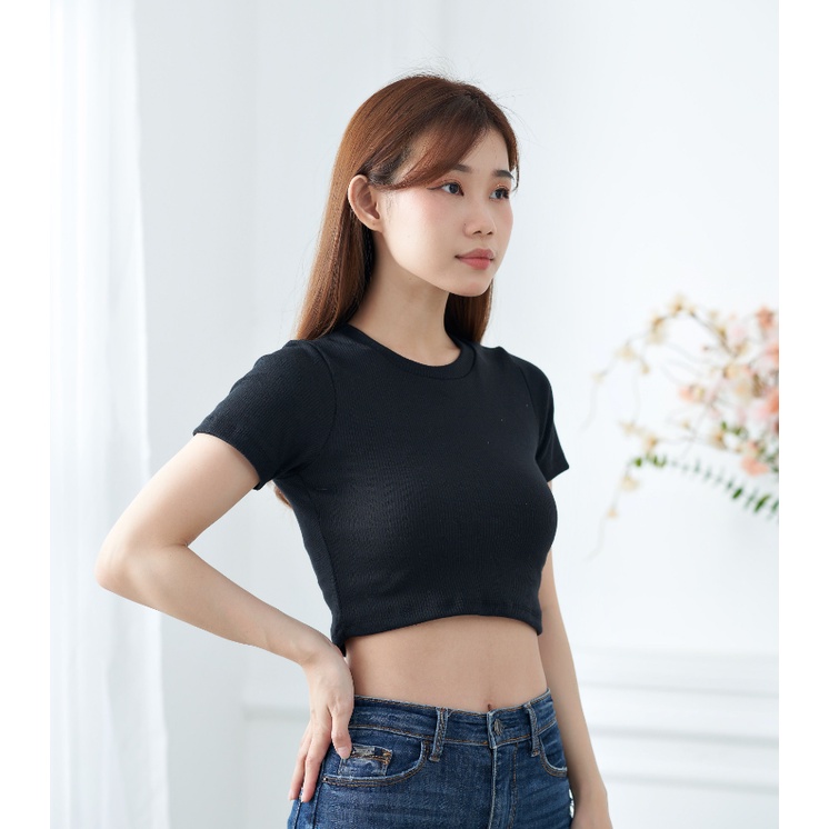 CAVALU Basic Crop Top Kaos Atasan Wanita Korean Crop Tee  Baju Rajut 123