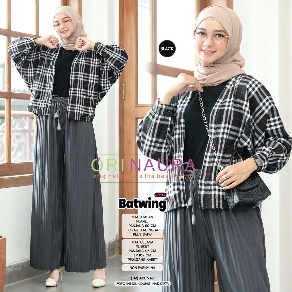 BATWING SET BY ORI NAURA / SETELAN KULOT / SETCEL / ONESET MOTIF KOTAK FLANEL