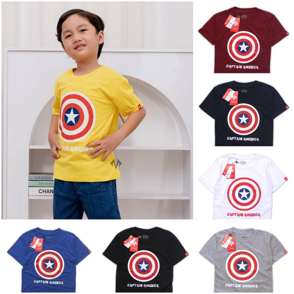 Pusat pakaian anak laki laki suprehero kartun Kaos distro bandung murah warna maroon putih hitam kuning