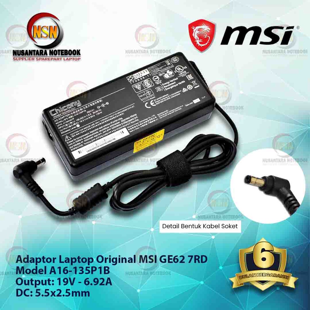 Adaptor Original MSI GE62 GF62 GS73 19.5V 9.23A 180W DC 5.5x2.5mm