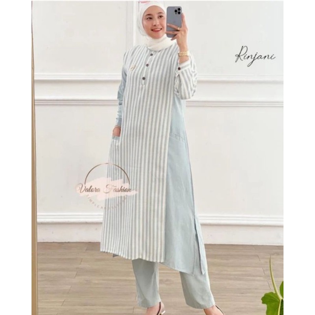 Setelan Tunik Rinjani Baby Blue Kekinian dengan Bahan Katun Premium untuk Acara Formal dan Non Forma