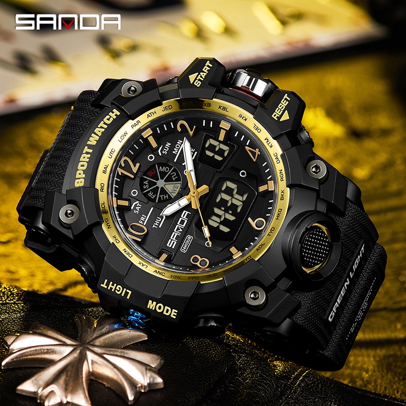 SANDA 3169 Jam Tangan Pria Digital Analog Tali Rubber Chronograph Anti Air WATCHKITE WKOS