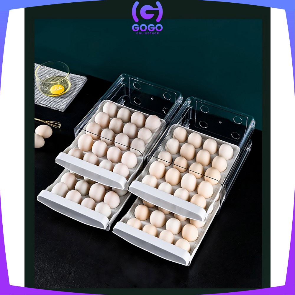 GOGO-C268 Tempat Penyimpanan Telur 2 Tingkat Egg Storage Box Organizer Rak Telur 2 Susun Kotak Telur