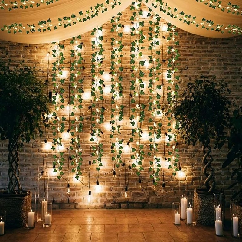 2m Tanaman Buatan Daun Hijau Led String Light Tahan Air Indoor Untuk Natal, Tahun Baru, Pesta, Pernikahan, Ulang Tahun, Kamar Anak Kawat Tembaga Tenaga Baterai Starry Fairy Lights Led