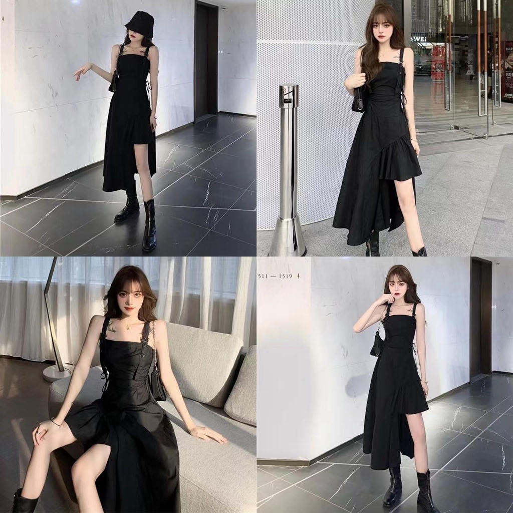 NICO##DRESS HITAM PENDEK/HEPBURN GAYA SLIP GAUN WANITA BARU RASA DESAIN PINGGANG DIKENDALIKAN RENDA HITAM