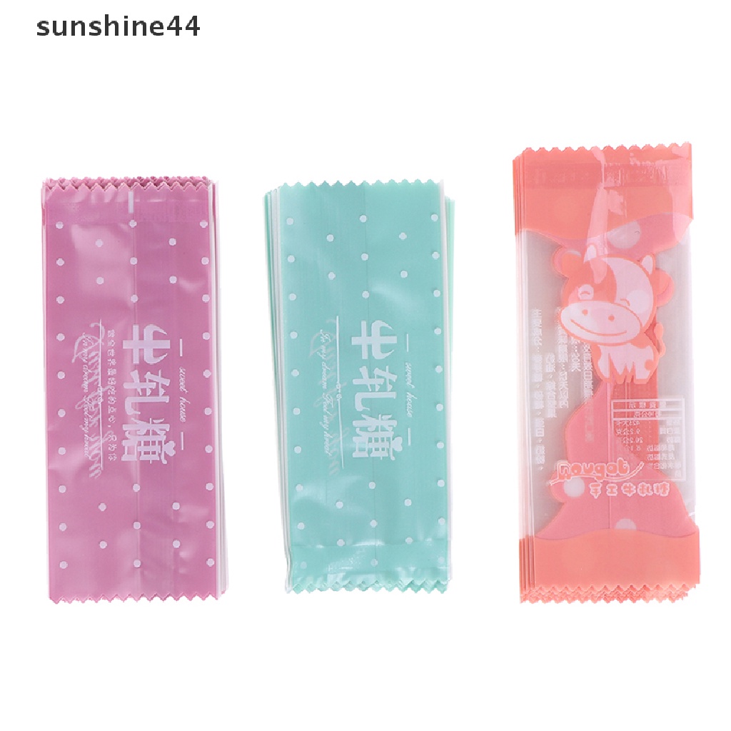 Sunshine 200Pcs / Lot Plastik Pembungkus Makanan / Permen / Susu Taffy Motif Kartun Handmade