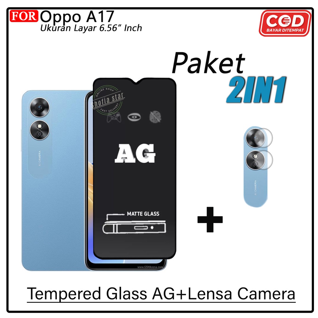 PAKET 2IN1 Tempered Glass Matte Oppo A17 A17k Anti Glare Full Layar