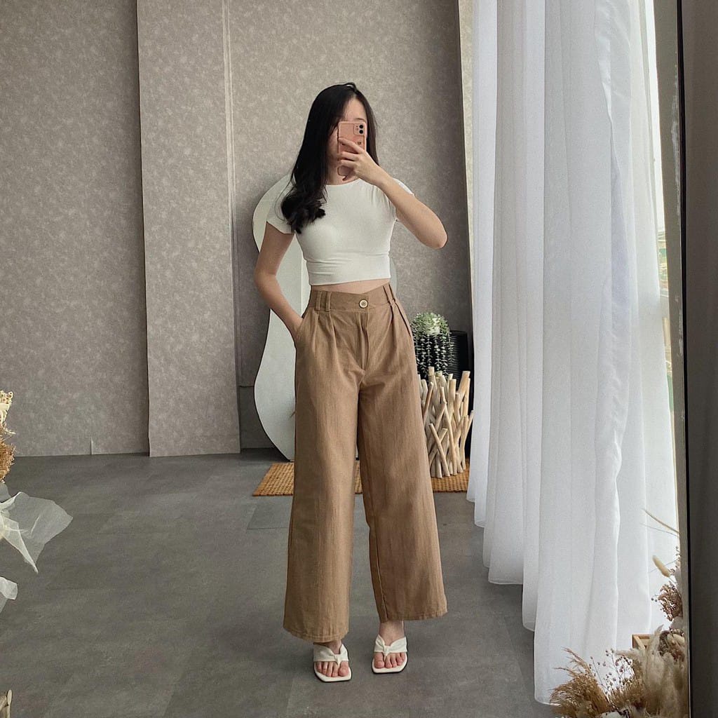 BASIC PANTS LINEN/CELANA KULOT HIGHTWAIST/CELANA KULOT LINEN PREMIUM/CELANA WANITA/CELANA